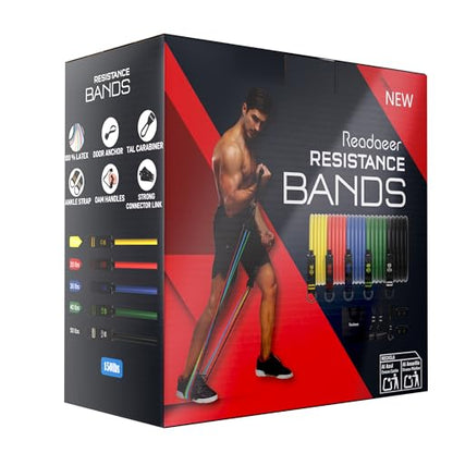 Readaeer Resistance Bands, Exercise Bands for Working Out with Handles | Resistance Bands with Handles, Door Anchor for Home Gym Full Body Strength Training, Muscle Tone, Yoga - size: 10-150LBS