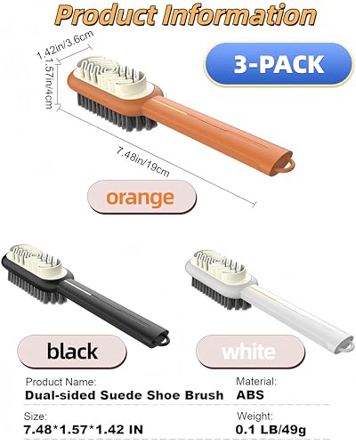 3 Pack Suede Shoe Brush Rubber Shoe Brushes,Suede Cleaner Brush for Shoes,Double-Sided Shoe Cleaning Brush with Soft Bristle,Polish Eraser for Suede Boot Cleaner and Nubuck Brush Shoe Scrubber - color: White Orange Black