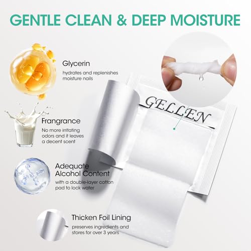 GELLEN Nail Cleanser Pads, 200 Pack Alcohol Prep Pads Individually Wrapped | Nail Cleanser Wipes Remove Tacky Residue, Lint-free Glossy Wipes for Acrylic/Builder/Gel Polish Travel for Perfect Manicure - size: 200PCS