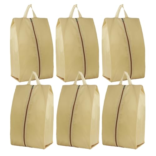 6pcs Portable Shoe Organizer, Travel Pouches with Zipper, Golf Shoe Bags, Clothes Bags, Soccer Cleats Bag Shoe Pouch for Gym, Waterproof, Odor-Resistant (Khaki) | Golf Shoe Bags, Clothes Bags, Soccer Cleats Bag Shoe Pouch for Gym, Waterproof, Odor-Resista