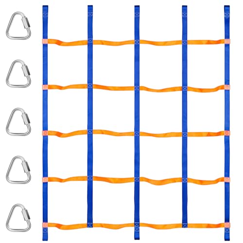 TOPNEW Climbing Net for Kids Outdoor, Portable Ninja Cargo Net Rope Ladder Monkey Bars for Ninja Slackline, Jungle Gyms, Swing Set, Warrior Style Obstacle Courses for Outdoor Treehouse - color: Blue&orange