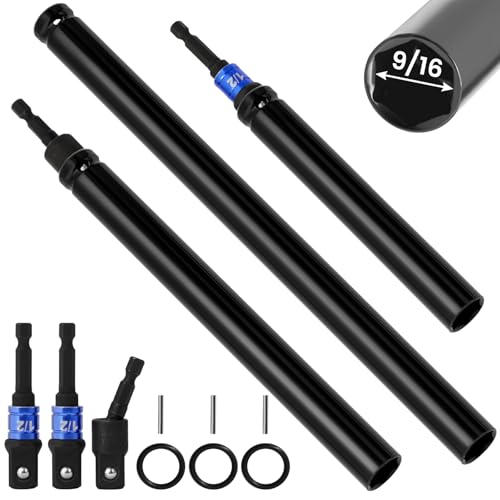 9/16"(14mm) Nut Driver 6" 8" 12", Deep Nut Runner Hollow Socket w/ 1/4" Hex Shank Adapter, 1/2" Drive 9/16 Socket for Ceiling Long Threaded Rod Bolts/Ductwork, 3 Length for Overhead Fastening - size: E. 9/16(14mm) 6" 8" 12"
