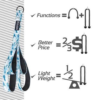 Vulken Tricep Rope Cable Attachment. 28.7 Inch & 22 Inch Two Lengths Built in One Pull Down Rope - color: Blue