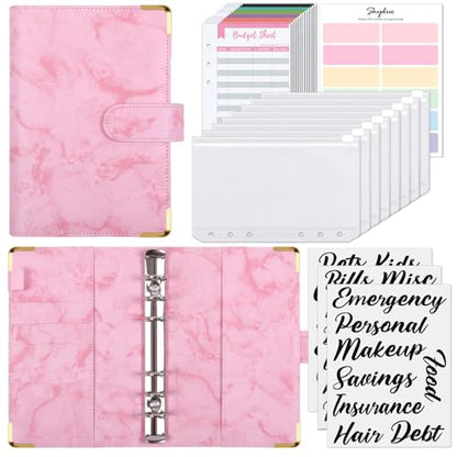 SKYDUE Budget Binder, Money Saving Binder with Zipper Envelopes, Cash Envelopes and Expense Budget Sheets for Budgeting (Mabblepink) - color: Mabblepink