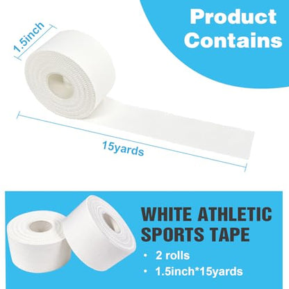 Athletic Tape Athletic & Medical Trainers & First Aid Tape for Injuries Wrist Ankle Finger Tape Easy to Tear & No Sticky Residue (White) (1.5in*15yd*2rolls) - size: 1.5in*15yd*2rolls