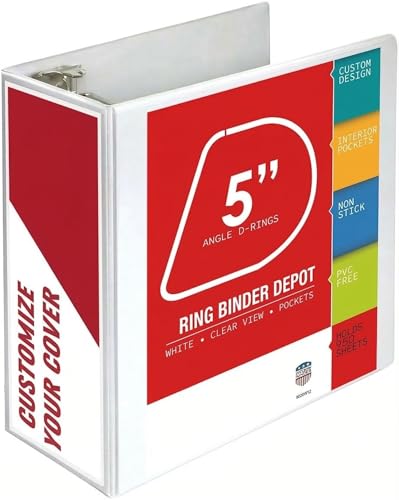 3 Ring Binder, Professional Angle D Ring Binder 5 Inch, Presentation Folder for Standard Pages 8.5 x 11 with Pockets, Crystal Clear View White - color: White, size: 5 Inch