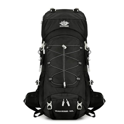60L Travel Hiking Camping Backpack with Rain Cover, Backpack Water Resistant,Climbing Backpack for Men Women - color: Black