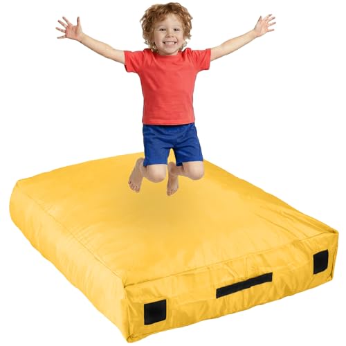 SaferBounce Crash Pad for Kids Sensory | Big 5Ft x 5Ft Or 3Ft x 4Ft | Autism Sensory Crash Mat for Jumping & Play | Crashpad | Soft Foam Landing Pad for Kids | Giant Pillow Mat | Climbing & Gymnastics - color: Yellow, size: Small