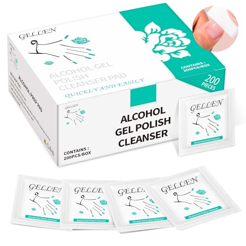GELLEN Nail Cleanser Pads, 200 Pack Alcohol Prep Pads Individually Wrapped | Nail Cleanser Wipes Remove Tacky Residue, Lint-free Glossy Wipes for Acrylic/Builder/Gel Polish Travel for Perfect Manicure - size: 200PCS