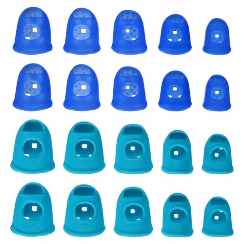 PATIKIL Rubber Finger Tips, 5 Sizes 20 Pcs Guitar Fingertip Protector Silicone Thimbles Knitting Accessories for Hand Sewing Paper Sorting Money Counting, Light Blue/Dark Blue - color: Light Blue/Dark Blue