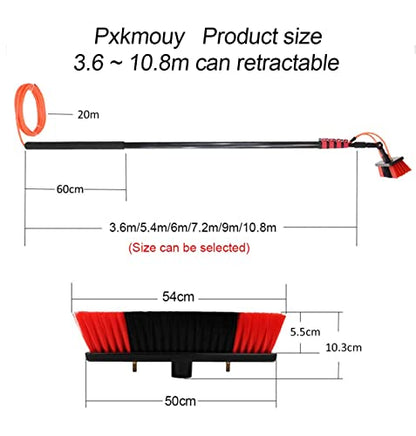 3.6~10.8m Window Cleaning Pole, Water Fed Telescopic Brush, Window Cleaner Kit, Extendable Solar Panel Washing Equipment Cleaning Conservatory Roof - color: 55cm Brush Head, size: 12FT/3.6M