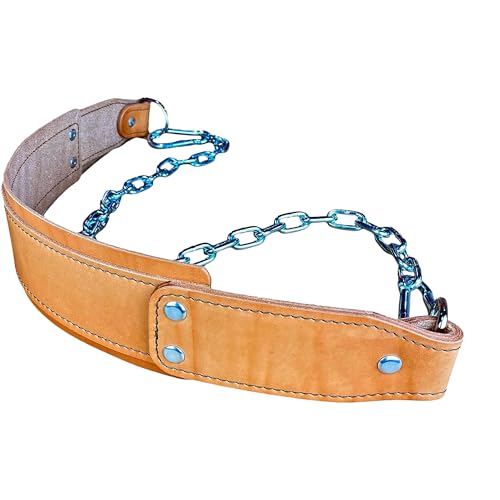 Heavy-Duty Leather Dip Belt with Steel Chain - Ultimate Accessory for Weighted Pullups, Dips, and Progressive Overload - color: Oiled Leather