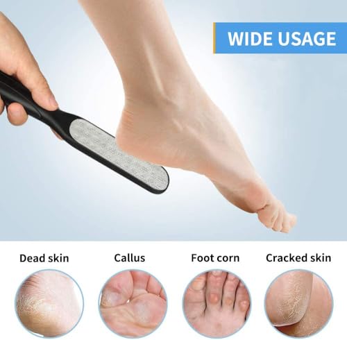 Fu Store 2 Pack Foot Files Callus Remover Stainless Steel Foot Rasp and Dual Sided Feet File Professional Scrubber Pedicure Tools Premium for Feet Care Remove Hard Skin - color: Black