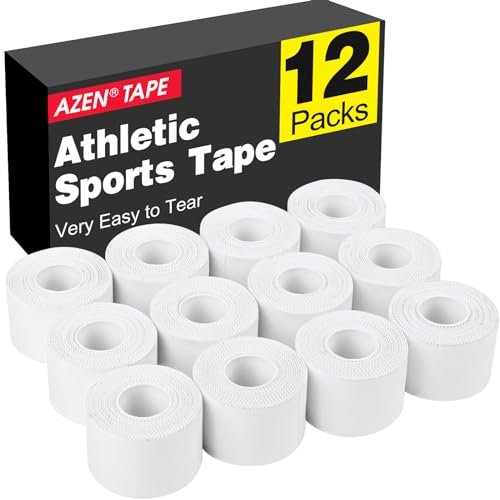 12 Pack Athletic Sports Tape, Athletic & Medical Trainers & First Aid Tape for Injuries, Wrist Ankle Finger Tape, Easy to Tear & No Sticky Residue, 1.5 in X 10 Yards (White)