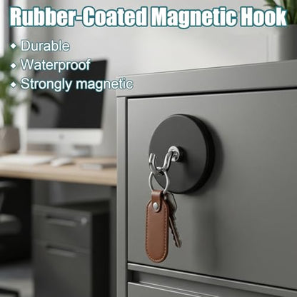 5 Pcs Rubber Coated Magnets, 30LBS Bolt on Magnets with M6 Threaded Strong Neodymium Magnet with Hooks, Flat Rubber Coated Fishing Magnet - size: 1.6x0.23in/Ring-5pack