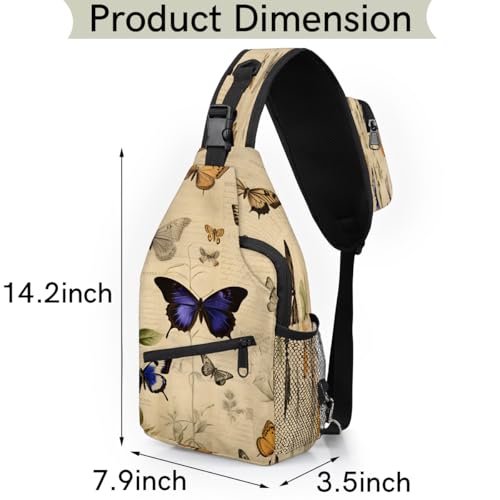 Retro Butterfly Sling Bags for Women Men, Waterproof Crossbody Sling Backpack Travel Outdoor Sports Chest Bag - color: Grey
