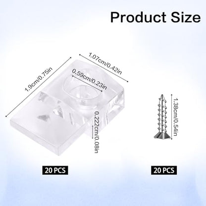 20 Set Mirror Hangers for Wall Mounting - Holders, Brackets, Hanging Clips - Clear Plastic Glass Crystal Hardware Frameless Kit