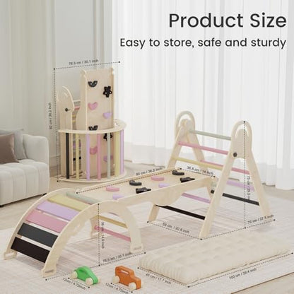 Pikler Triangle Set, Baby Climbing Playset Toys Indoor, Jungle Gyms for Toddlers Ages 1-4, Toddler Climbing Playground with Cushion & Toy Car - color: Purple