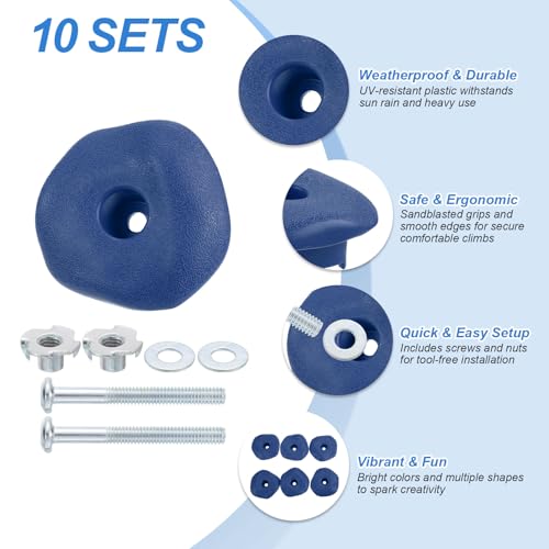 PATIKIL Rock Climbing Holds, Climbing Rock Wall Grips Play Set Climber Attachments with Single Holes for Playground - color: Blue, style: Blue-C