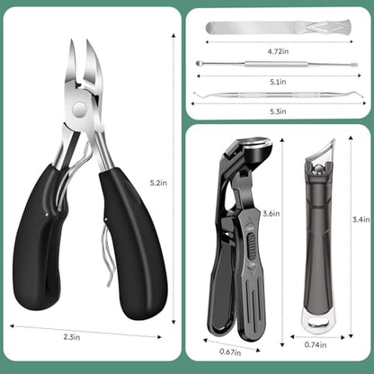 Toenail Clippers for Seniors Thick Toenails, CLPPNA Angled Head Large Toe Nail Clippers Set for Men, Heavy Duty 45° Ingrown Toenail Clippers, 37mm Wide Opening Nail Cutter with Long Handle, 6PCS - style: 6PCS(Ingrown & Angled & Slanted）
