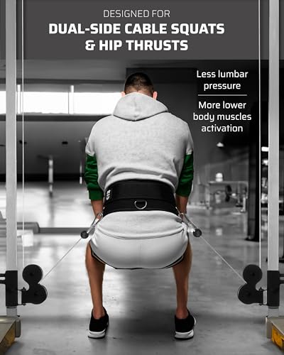 THEFITGUY Original Multi-Attachment Belt for Cable Squats & Hip Thrusts | 5 D-ring points, 2 straps (40in/27in), hook-and-loop closure, fits a 32-52in waist for glute and quad work