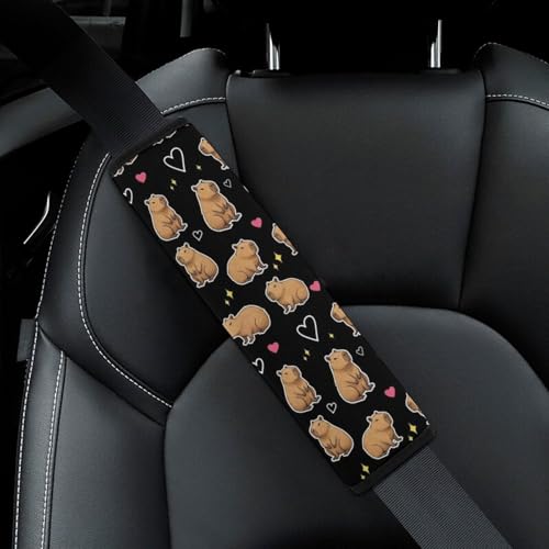 1 Pair Universal Soft and Comfortable Seat Belt Shoulder Pad for Adult Use, Stroller Pushchair High Chair, Cool Capybara Black Neck Strap Covers, Anti-Slip Pad - color: Pattern 637