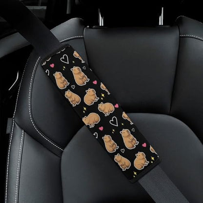 1 Pair Universal Soft and Comfortable Seat Belt Shoulder Pad for Adult Use, Stroller Pushchair High Chair, Cool Capybara Black Neck Strap Covers, Anti-Slip Pad - color: Pattern 637