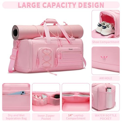 Bosstin Gym Bag for Women & Men,45L Travel Duffle Sports Duffel Bag Gym Weekender Overnight Backpack with Shoe Compartment (3PINK) - color: 3PINK
