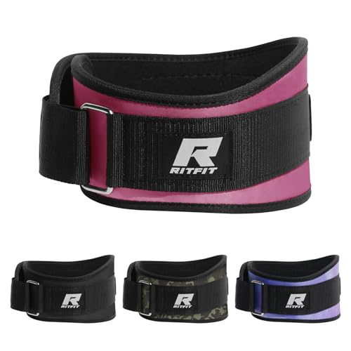 RitFit Weight Lifting Belt 6 Inch for Squats Deadlift Strength Training | Padded Lumbar Support, Self-Locking Gym Belt for Men & Women, Squats, Lunges, Deadlift, Thrusters - color: Pink, size: XS(22"-29")