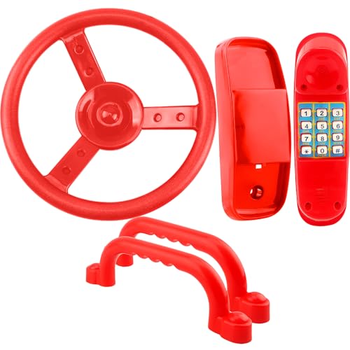 Playground Accessories Swingset Plastic Pirate Ship Steering Wheel Safety Handles Telephone for Kids Outdoor Playground Treehouse Jungle Gym Accessories (4 Pcs-Red Set) - color: 4 Pcs-red Set