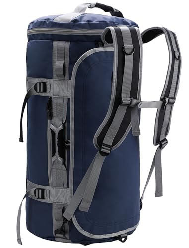 MIER Large Duffle Bag Backpack for Travel Camping Gym Sports, 45L/60L/90L | Water Resistant, Convertible Duffel, Detachable Backpack Straps, Shoe Compartment, Heavy-Duty Tarpaulin, 3 Sizes - color: Navy Blue, size: 90L