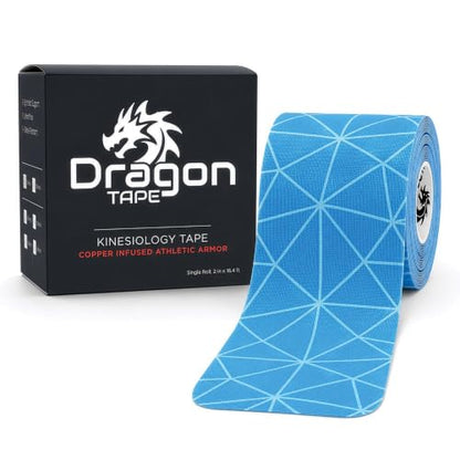 Dragon Tape Copper Infused Kinesiology Tape, Blue, Single Roll | 20 Precut Strips per Roll, Water Resistant, Elastic Athletic Tape, Muscle Strain & Joint Support, Weightlifting & Recovery - color: Blue, size: Single Roll