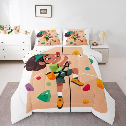 Erosebridal Cartoon Kid Climbing Toddler Size Bedding Set for Boys Girls, Colorful Climbing Wall Printed Comforter Set for Kids, Rock Climber Bedding Comforter Sets, Bouldering Sports Theme Bed Sets - color: Beige White, size: Toddler