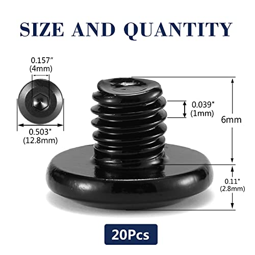 M6 x 6mm 20Pcs Flat Head Hex Socket Cap Screws Bolts, 304 Stainless Steel 18-8, Full Thread, Black Oxide by SG TZH (with Hex Spanner) - size: M6 x 6mm