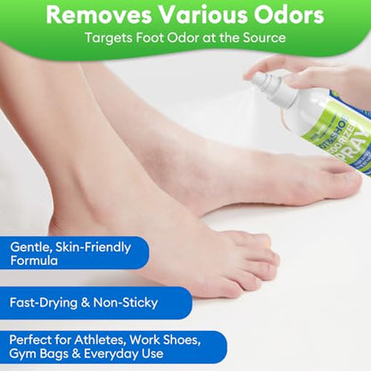 Foot & Shoe Deodorizer Spray, Odor Eliminator for Smelly Shoes & Feet | 5 fl oz, 2-Pack, Instantly Eliminates Odors from Shoes, Boots, Sneakers & Feet, Long-Lasting Freshness for Everyday Wear - size: 5 Fl Oz (Pack of 2)