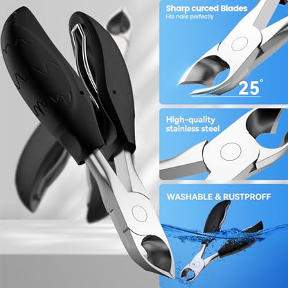 Toenail Clippers for Seniors Thick Toenails | 4-PCS Ergonomic Long Handle Non-Slip Soft grip Toe Nail Clippers Set for thick toenails | Premium Steel Heavy Duty Super Sharp Fingernail Clippers for Men - style: Black+Red set