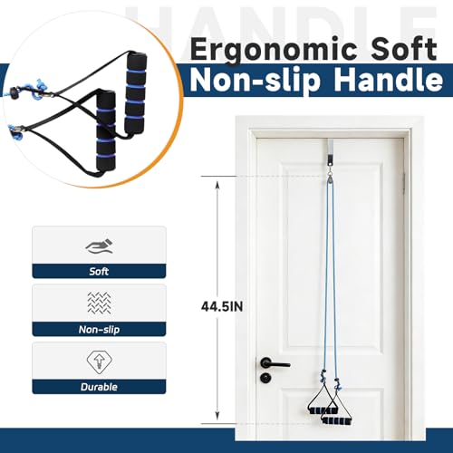 Shoulder Pulley for Physical Therapy, Rehab and Arm Exercise | Over-the-door pulley system for shoulder rehab, physical therapy, and arm exercise routines - color: Blue