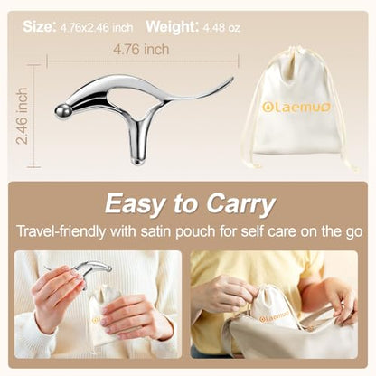 Pressure Point Massage Tool for Deep Tissue - Metal Gua Sha Tools | Metal Muscle Scraper | Thumb Saver | Acupressure Tool for Trigger Point & Pain Relief, Travel Pouch