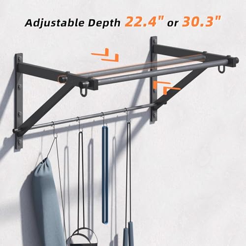 ZHNSDYN Wall Mounted Pull Up Bar with 500LBS Capacity for Gym Home | Adjustable Depth, 4 Hooks, Heavy Duty, Strength Training, Easy Install, Chin Up Bar for Doorway