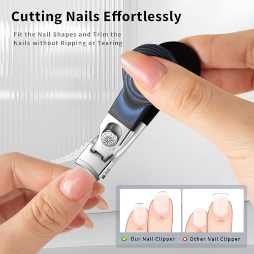 Wide Jaw Opening Nail Clippers with G10 Handle for Thick and Tough Nails, Heavy Duty Toenail Cutters for Seniors, Men and Women (Round Blue A) - color: Round Blue a