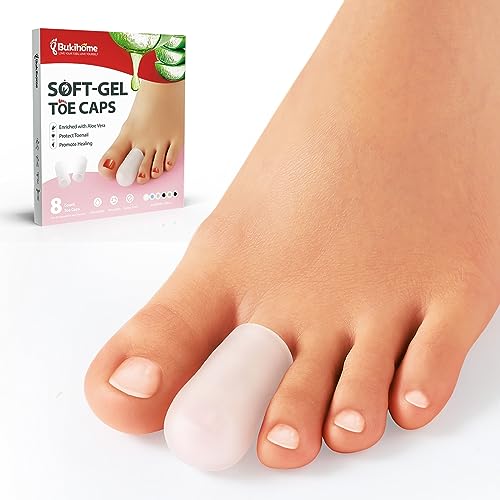 Bukihome Small Gel Toe Protectors - 8 Pack Toe Sleeves with Aloe Vera Extract - Silicone Toe Caps and Toe Protectors for Corns, Calluses, Blisters, Ingrown Toenails - color: Clear, size: Small Size