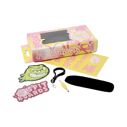 SPITBOARDS® 34mm Fingerboard Oldschool Cruiser Pro Complete Setup, Pre-Assembled 5-Layer Wood, Pro Trucks, Soft Urethane 60D Bearing Wheels, Real-Wear Graphics, Lasered Foam Tape 'Slimey Hand' - color: Slimey Hand