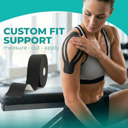 Kinesiology Tape Bulk Roll 114ft - Athletic Sports Tape, Black | Elastic Waterproof, Athletic Support & Joint Protection, Uncut for Wrist, Knee, Shoulder, Back, Foot, Skin-Friendly - color: Black