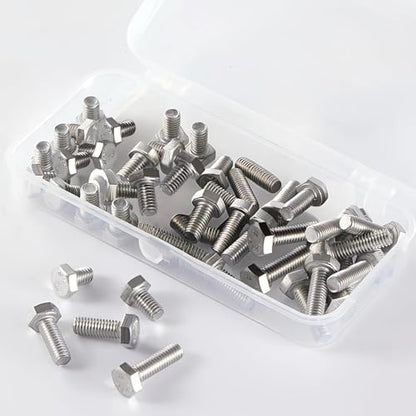 M6-1.0 Hex Head Screw Bolts - 14/16/20/25/30mm Length Kit, 304 Stainless Steel(A2-70), Bright Finish, Fully Threaded, Hexagon Head Bolts,Quantity 50-Piece Set - size: 304-Hex-M6-14-30mm（50pcs）