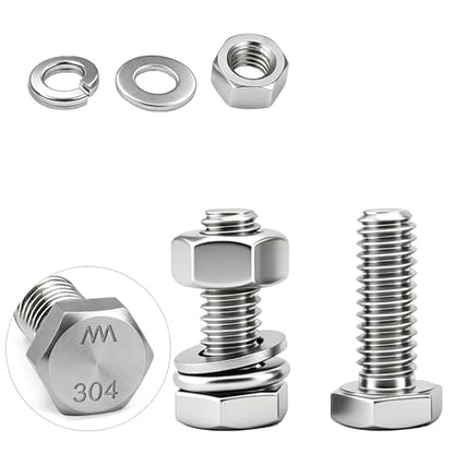 1/4-20 x 5/8" Hex Bolts & Nylon Lock Nuts,30 Sets (Total 120Pcs) 304 Stainless Steel SAE Bolts with Flat & Lock Washers Kit, Ideal for Vibration Resistant and Stable Applications - size: 1/4-20x5/8" 30sets