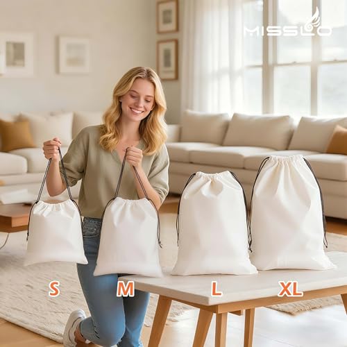 MISSLO Cotton Breathable Dust-proof Drawstring Storage Pouch Bag (Pack 3 L) - size: L