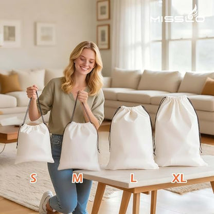 MISSLO Cotton Breathable Dust-proof Drawstring Storage Pouch Bag (Pack 3 L) - size: L
