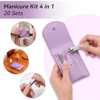 20-Piece Complete Nail Care Kit, Professional Manicure Set with Stainless Steel Tools for Home Use, Travel & Gifts | Portable Nail Clipper Kit in Purple Case(Purple) - color: Purple
