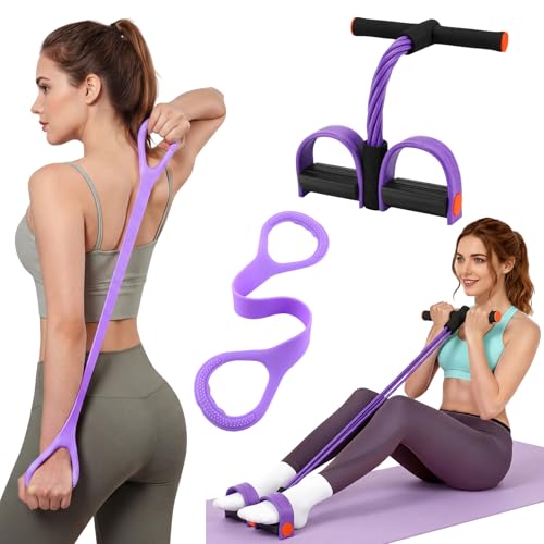 2 Pcs Fitness Resistance Bands 6 Tube Pedal Resistance Bands with Handles 8 Shaped Training Elastic Ropes Multifunction Tension Ropes for Waist Arm Shoulder Leg Back Home Workout - color: Purple