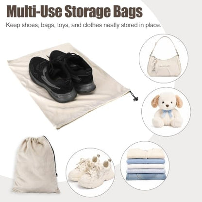 6 Pcs Shoe Bags for Travel Packing, Large Dustproof Shoe Covers With Drawstring for Handbags Sneaker, Washable Soft Flannel Storage Pouch for Traveling Suitcase Gym Closet Organizer